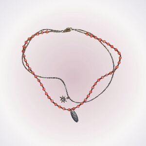 Layered aries pendant necklace with pink beads | Sz OS